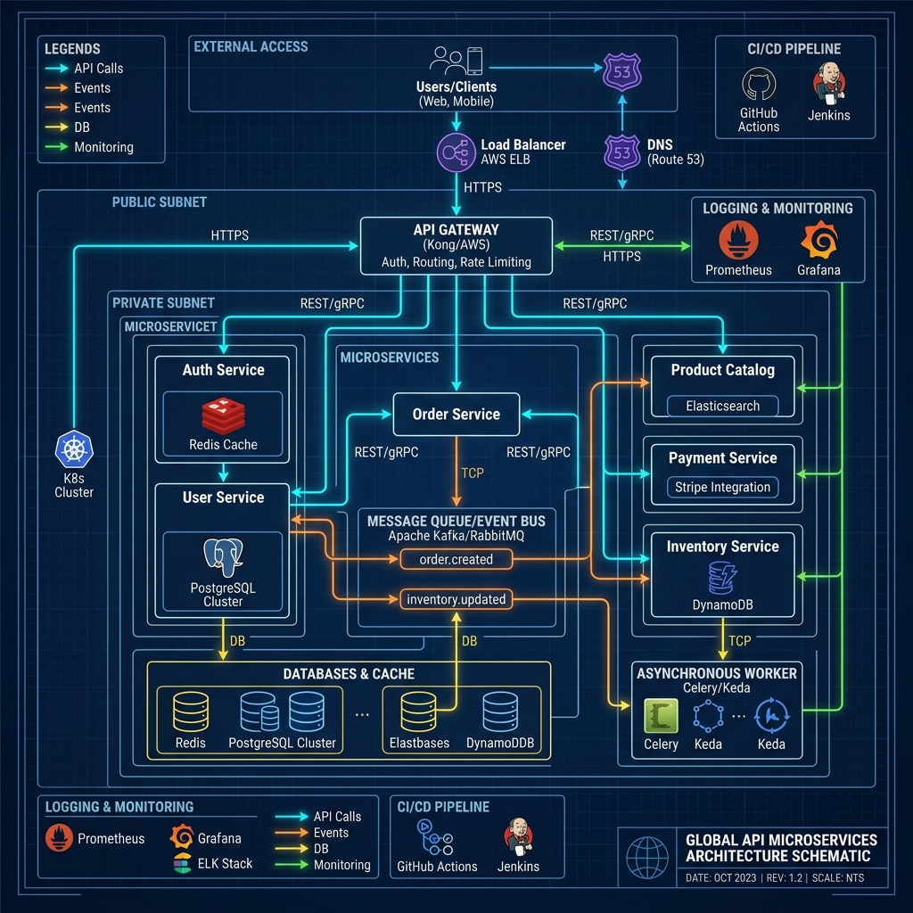 System Architecture & Cloud API Microservices Flow Diagram