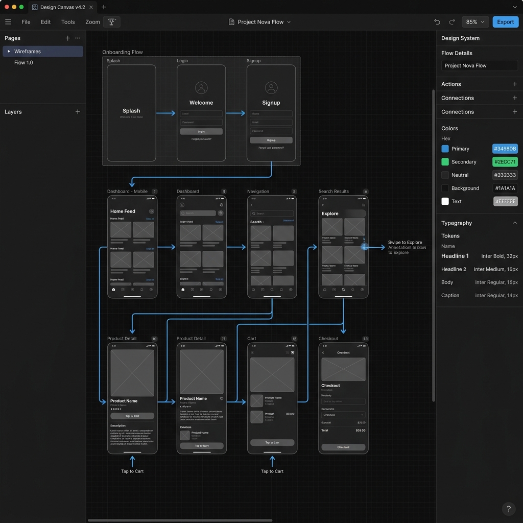 Figma UI/UX Wireflow & Design System Canvas